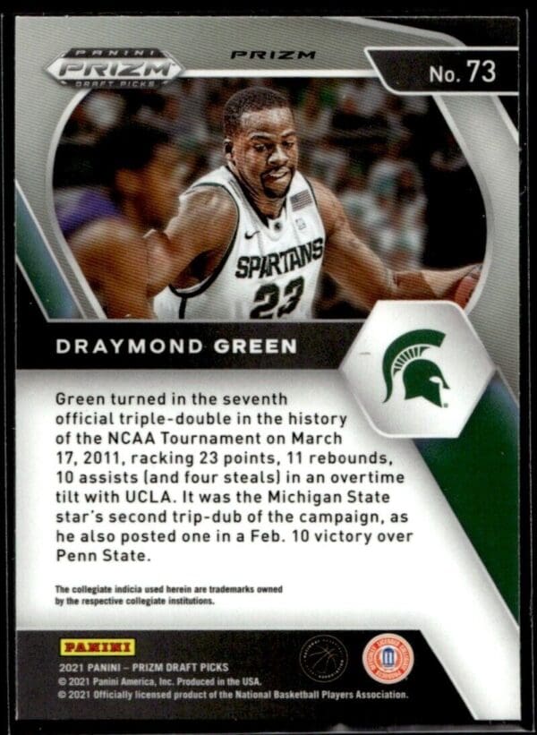 2021 Panini Prizm Draft Picks Michigan State Spartans #73 Draymond Green RC Rook