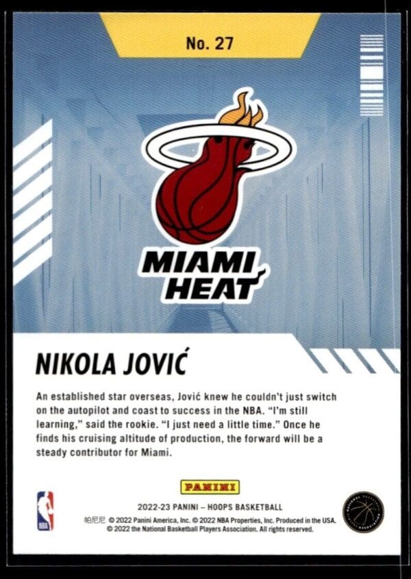2022 Hoops Arriving Now Miami Heat #27 Nikola Jovic