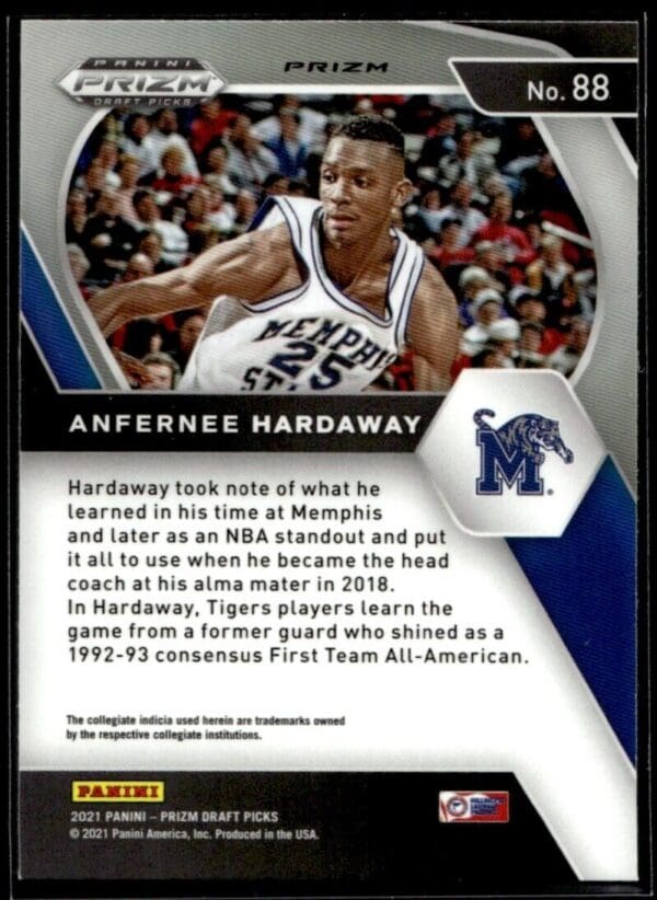 2021 Panini Prizm Draft Picks Memphis Tigers #88 Anfernee Hardaway Orange Cracke
