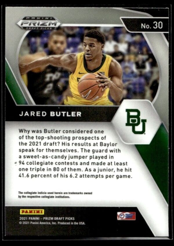 _10 2021 Panini Prizm Draft Picks Baylor Bears #30 Jared Butler RC Rookie
