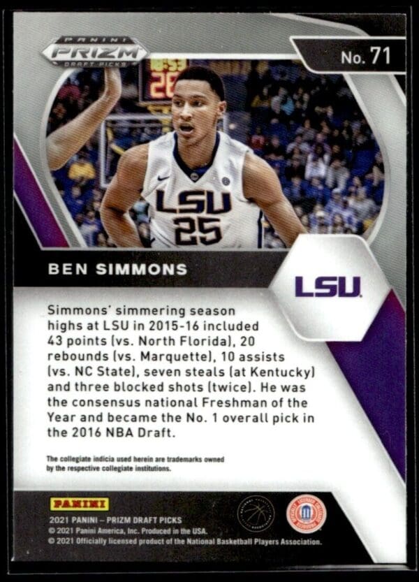 2021 Panini Prizm Draft Picks LSU Tigers #71 Ben Simmons