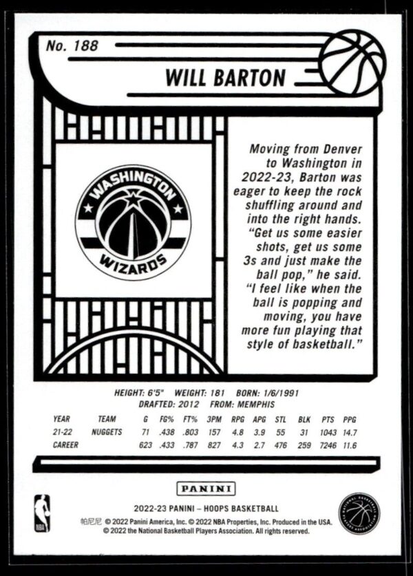 2022 NBA Hoops Washington Wizards #188 Will Barton