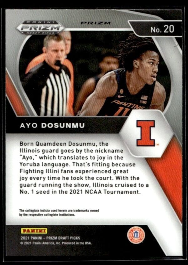 _10 2021 Panini Prizm Draft Picks Illinois Fighting Illini #20 Ayo Dosunmu RC Rookie