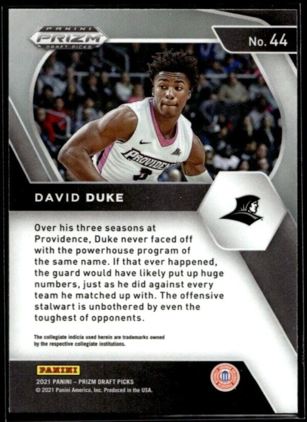 _10 2021 Panini Prizm Draft Picks Providence Friars #44 David Duke Jr. RC Rookie