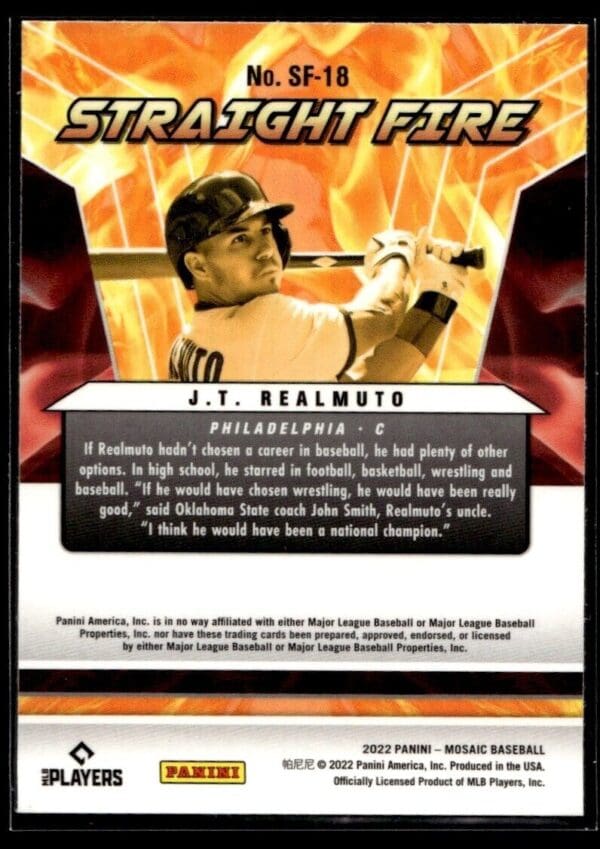 _10 2022 Panini Mosaic Philadelphia Phillies #59 J.T. Realmuto Straight Fire