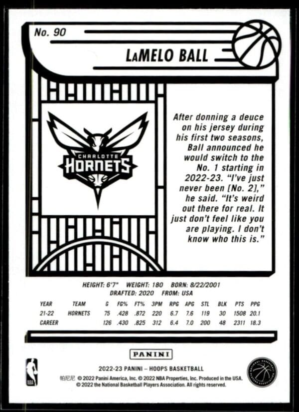 2022 Hoops Charlotte Hornets #90 LaMelo Ball
