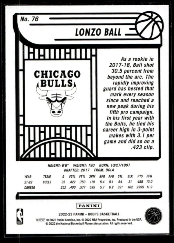 2022 Hoops Chicago Bulls #76 Lonzo Ball