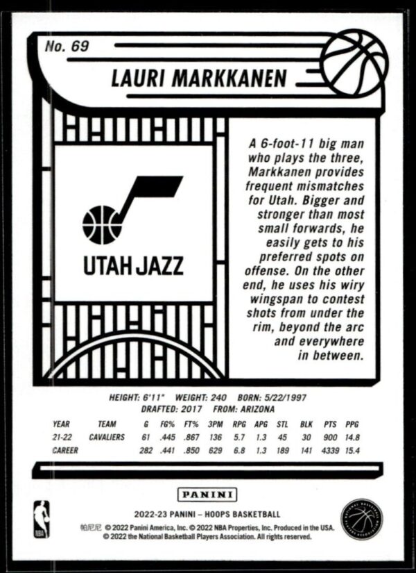 2022 Hoops Utah Jazz #69 Lauri Markkanen
