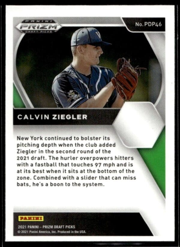 2021 Panini Prizm Draft Picks  #PDP46 Calvin Ziegler Autographed
