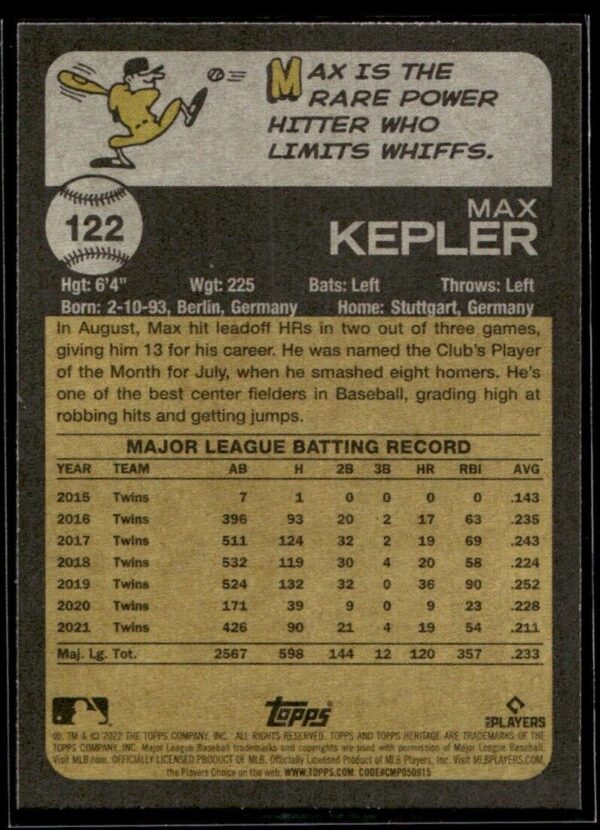 2022 Topps Heritage Minnesota Twins #122 Max Kepler