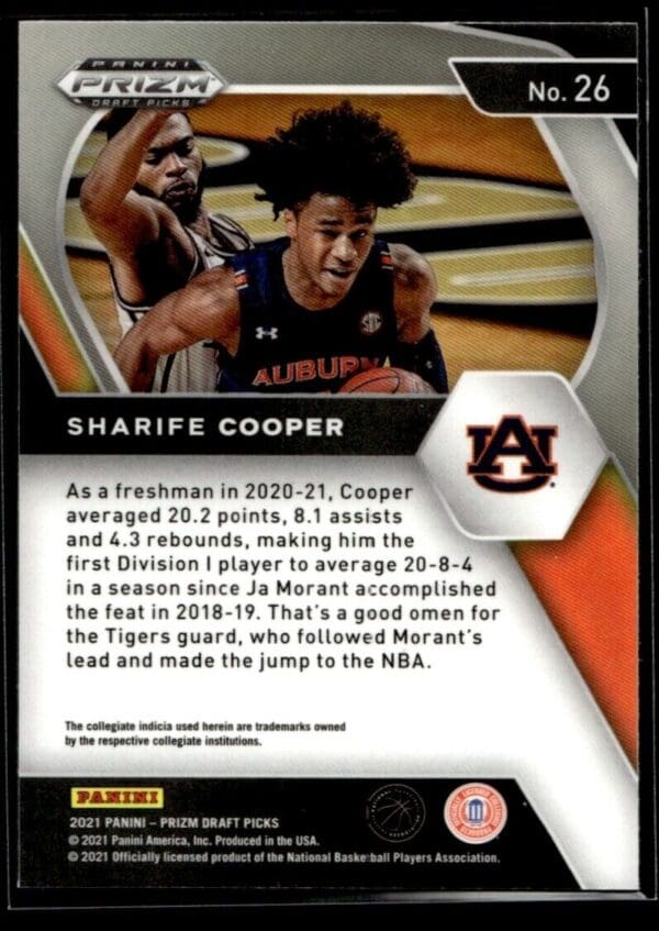 _10 2021 Panini Prizm Draft Picks Auburn Tigers #26 Sharife Cooper RC Rookie