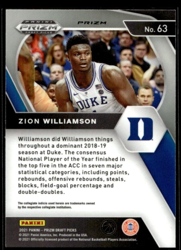 2021 Panini Prizm Draft Picks Duke Blue Devils #63 Zion Williamson Orange Cracke