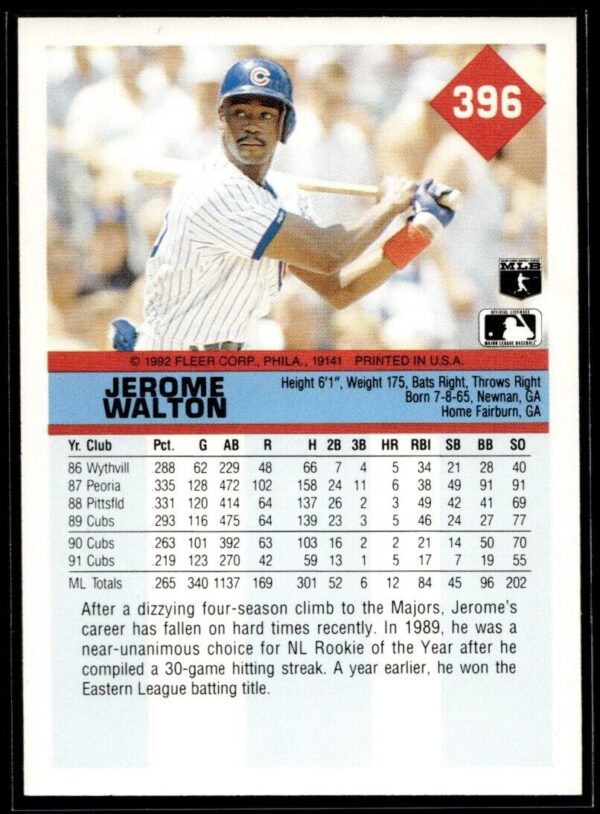 1992 Fleer Chicago Cubs #396 Jerome Walton