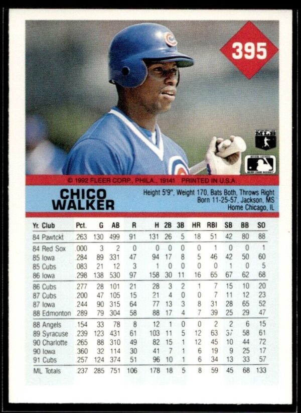 1992 Fleer Chicago Cubs #395 Chico Walker
