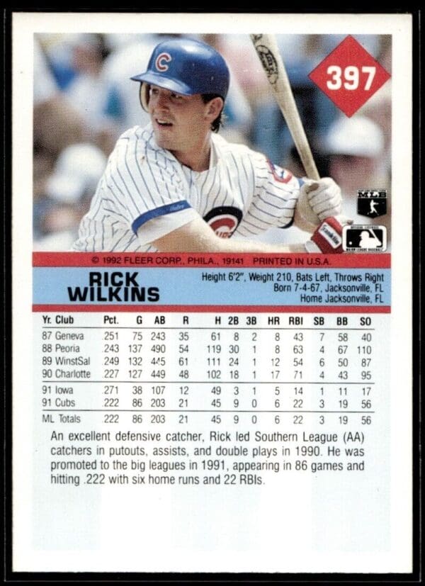 _10 1992 Fleer Chicago Cubs #397 Rick Wilkins