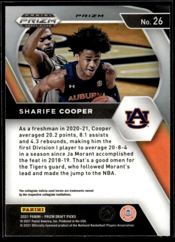 2021 Prizm Draft Picks Auburn Tigers #26 Sharife Cooper RC Rookie Purple Wave