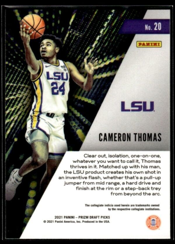 2021 Panini Prizm Draft Picks Instant Impact LSU Tigers #20 Cameron Thomas RC