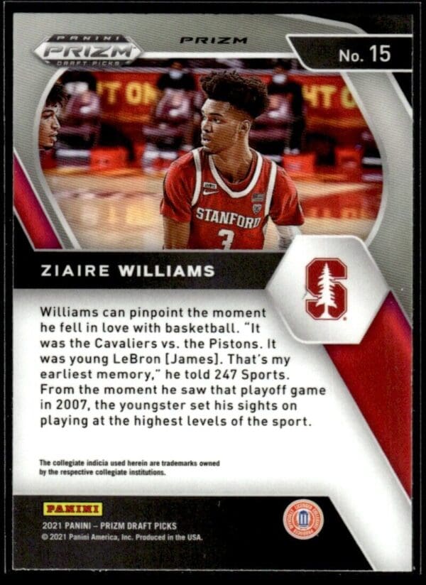 2021 Panini Prizm Draft Picks Memphis Grizzlies #15 Ziaire Williams RC Rookie