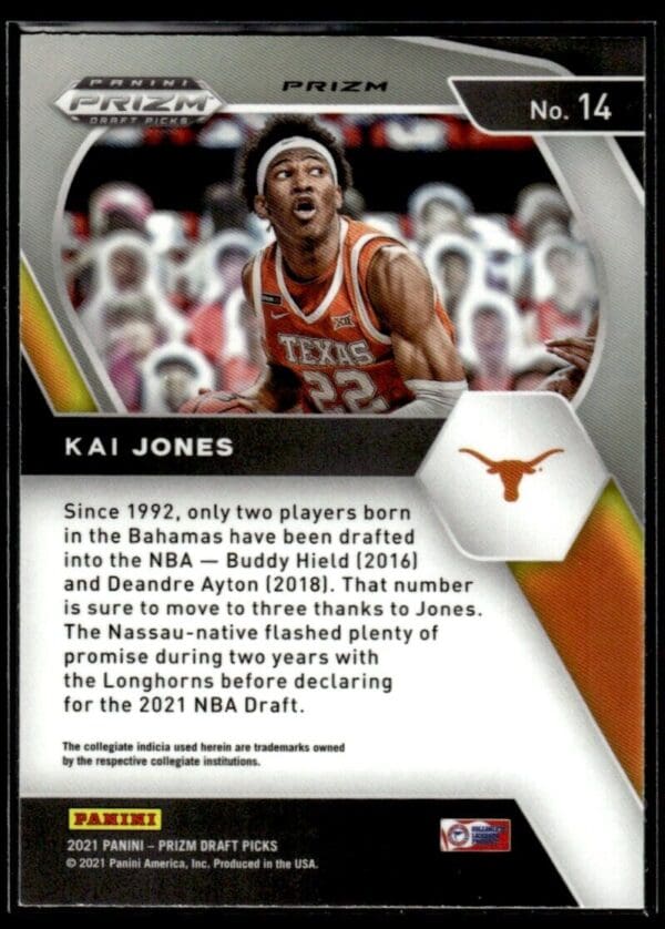 2021 Panini Prizm Draft Picks Texas Longhorns #14 Kai Jones RC Rookie