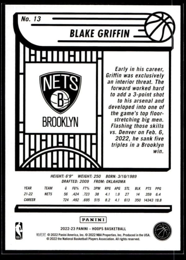 2022 NBA Hoops Brooklyn Nets #13 Blake Griffin