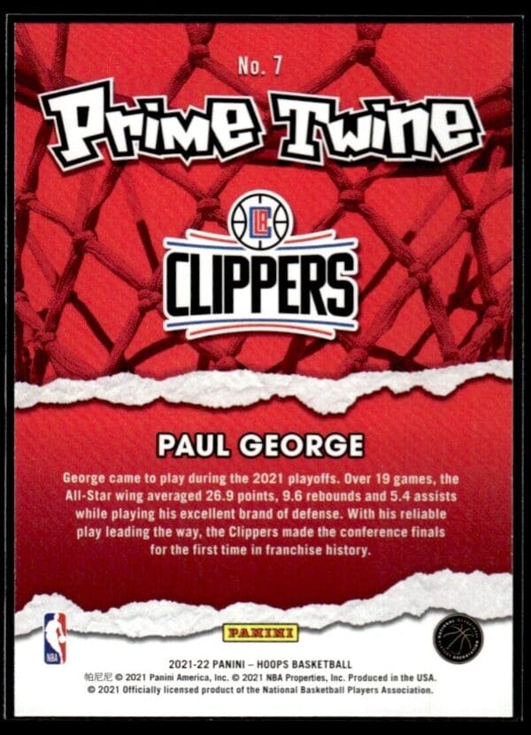 _10 2021 Hoops Prime Twine Los Angeles Clippers #7 Paul George