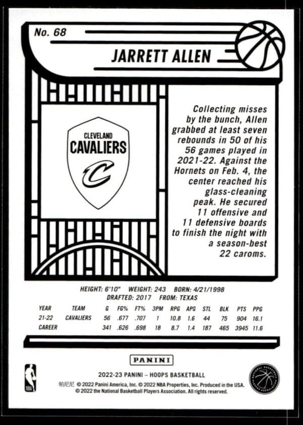 2022 NBA Hoops Cleveland Cavaliers #68 Jarrett Allen