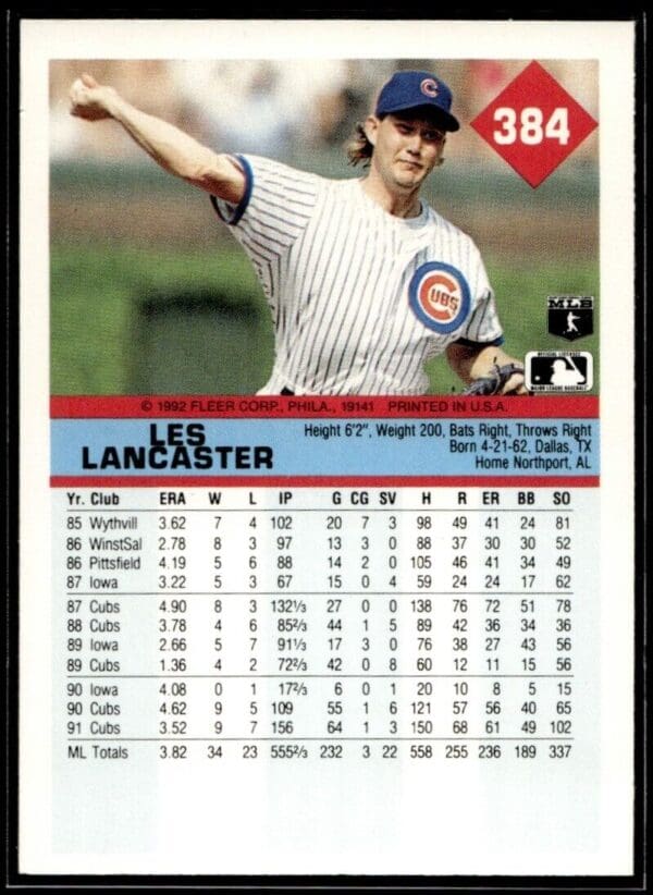 1992 Fleer Chicago Cubs #384 Les Lancaster