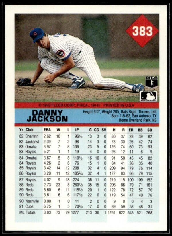 1992 Fleer Chicago Cubs #383 Danny Jackson