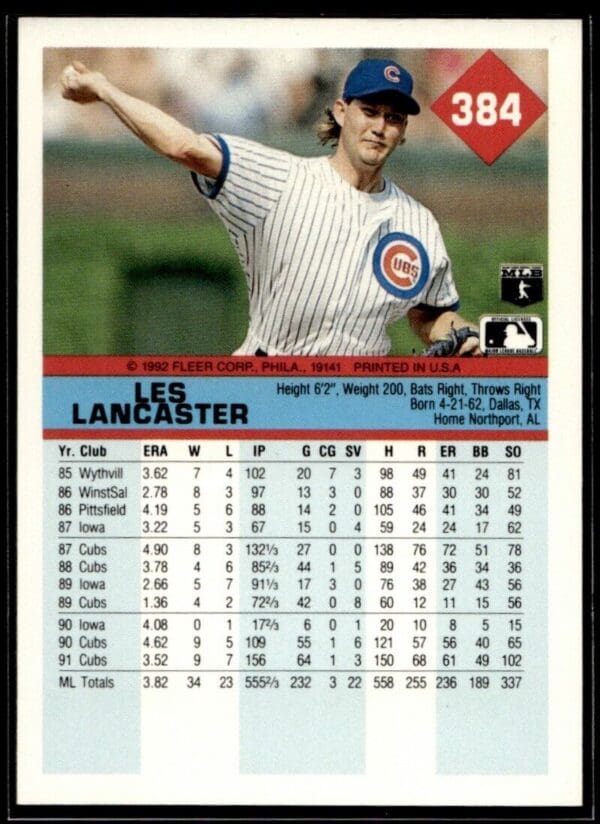 1992 Fleer Chicago Cubs #384 Les Lancaster