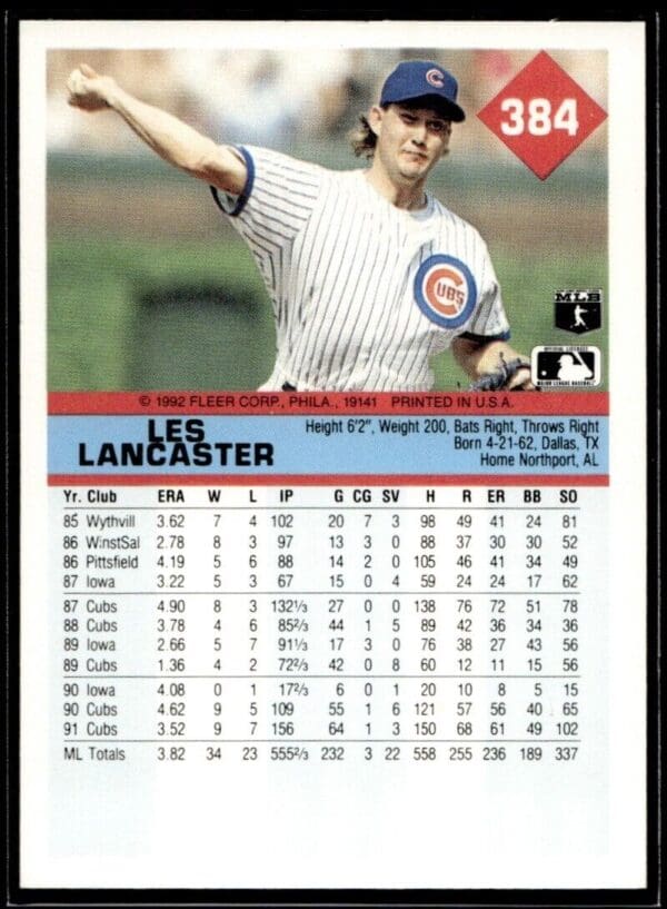 _10 1992 Fleer Chicago Cubs #384 Les Lancaster