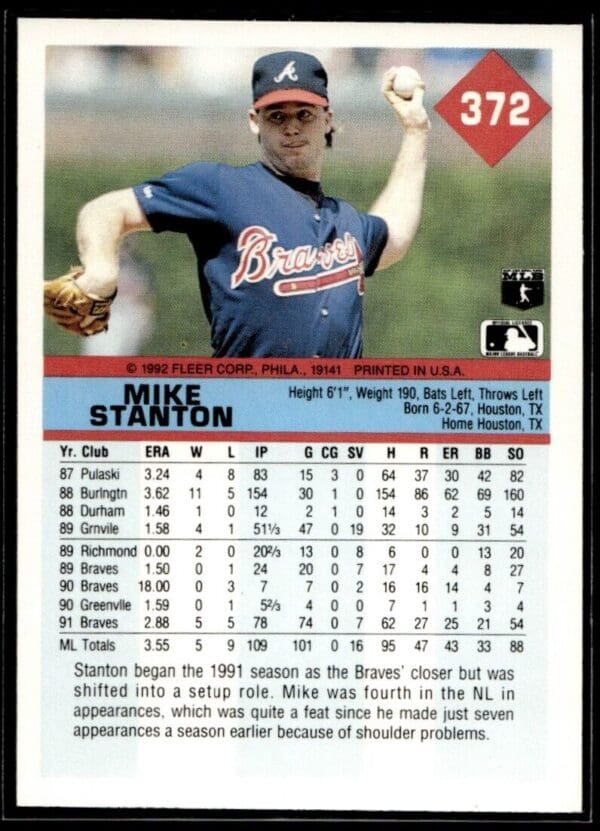 1992 Fleer Atlanta Braves #372 Mike Stanton