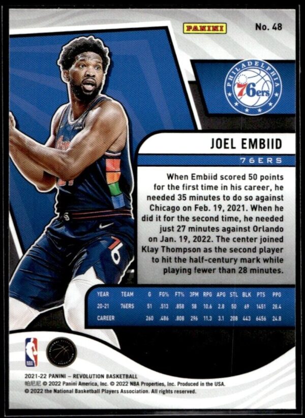 2021 Panini Revolution Philadelphia 76ers #48 Joel Embiid