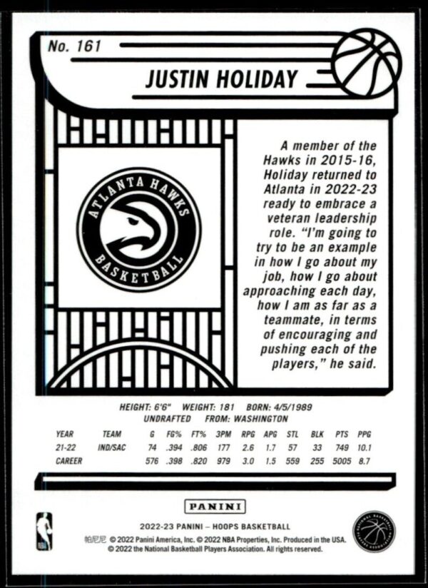 _10 2022 Hoops Atlanta Hawks #161 Justin Holiday