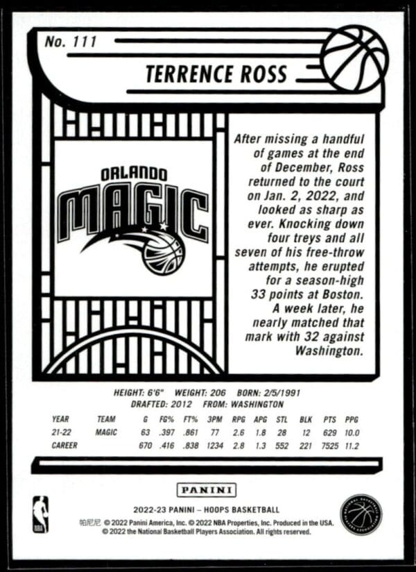 2022 Hoops Orlando Magic #111 Terrence Ross