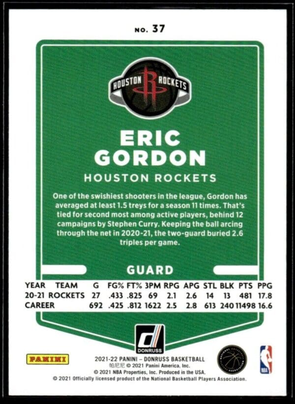 2021 Donruss Houston Rockets #37 Eric Gordon