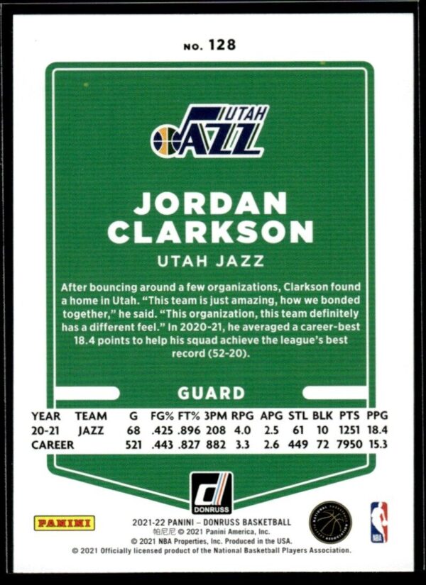 2021 Donruss Utah Jazz #128 Jordan Clarkson