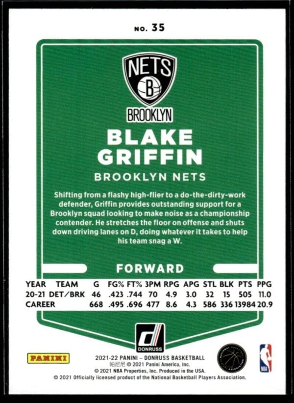 2021 Donruss Brooklyn Nets #35 Blake Griffin