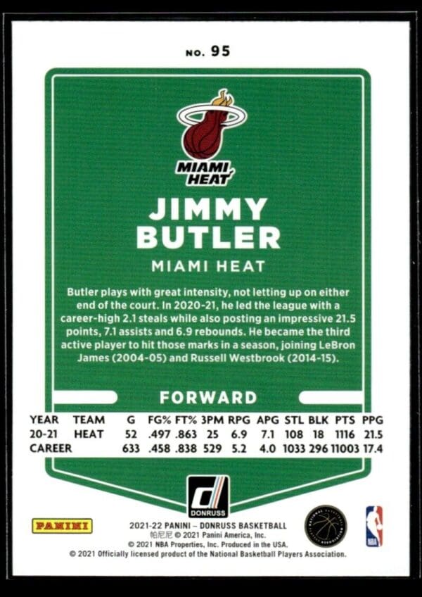 _10 2021 Donruss Miami Heat #95 Jimmy Butler