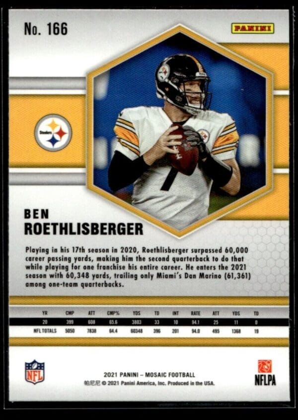 2021 Panini Mosaic Ben Roethlisberger Pittsburgh Steelers #166