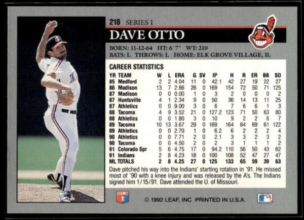 _10 1992 Leaf Cleveland Indians #218 Dave Otto
