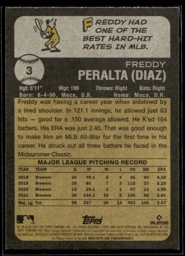 _10 2022 Topps Heritage Freddy Peralta Milwaukee Brewers #3