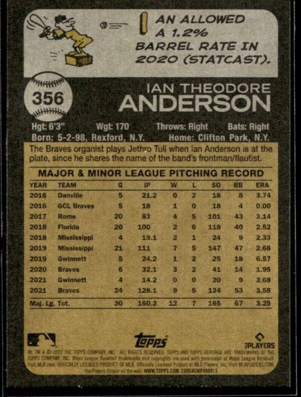 _10 2022 Topps Heritage Ian Anderson Detroit Tigers #356