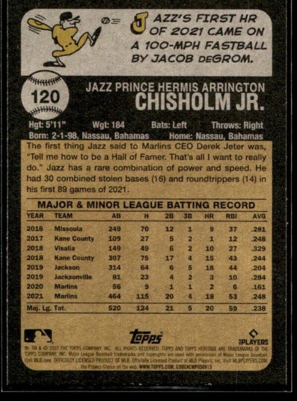 2022 Topps Heritage Jazz Chisholm Jr. Miami Marlins #120