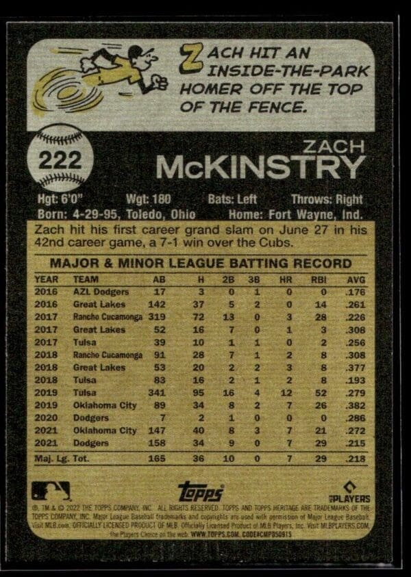 _10 2022 Topps Heritage Zach McKinstry Los Angeles Dodgers #222