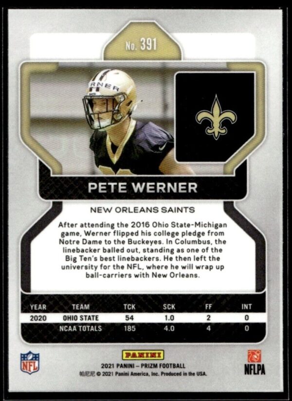 2021 Panini Prizm Pete Werner Rookie New Orleans Saints #391