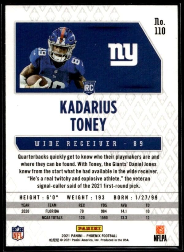 2021 Panini Phoenix Kadarius Toney New York Giants #110