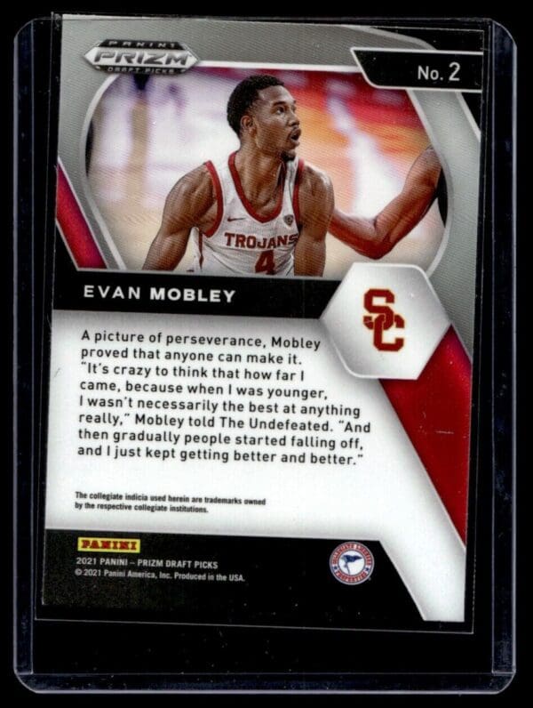 2021 Panini Prizm Draft Picks USC Trojans #2 Evan Mobley RC Rookie