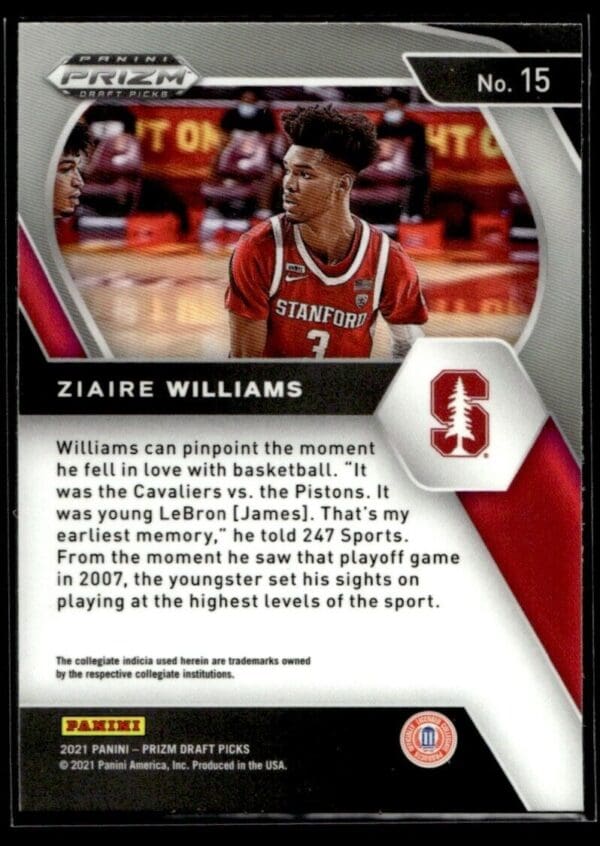 2021 Panini Prizm Draft Picks Memphis Grizzlies #15 Ziaire Williams RC Rookie