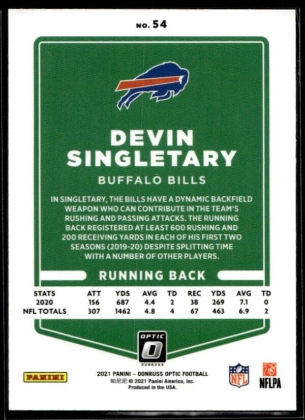 2021 Donruss Optic Devin Singletary Buffalo Bills #54