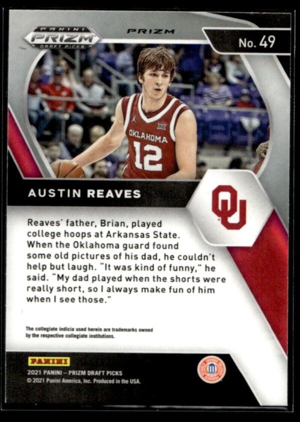 _10 2021 Panini Prizm Draft Picks Oklahoma Sooners #49 Austin Reaves RC Rookie Orang